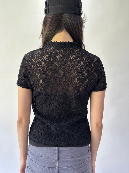 devil wears prada | small black lace short sleeve top