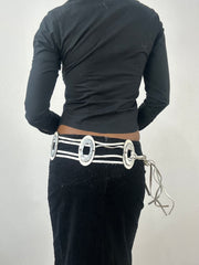 winter edit | white faux leather silver circle tie up belt