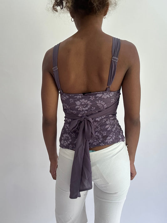 olivia rodrigo drop | extra small purple floral lace top