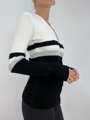 WINTER ESSENTIALS | Größe: M · Farbe: Schwarz + Weiß · Artikel: Cardigan · Details: Streifen