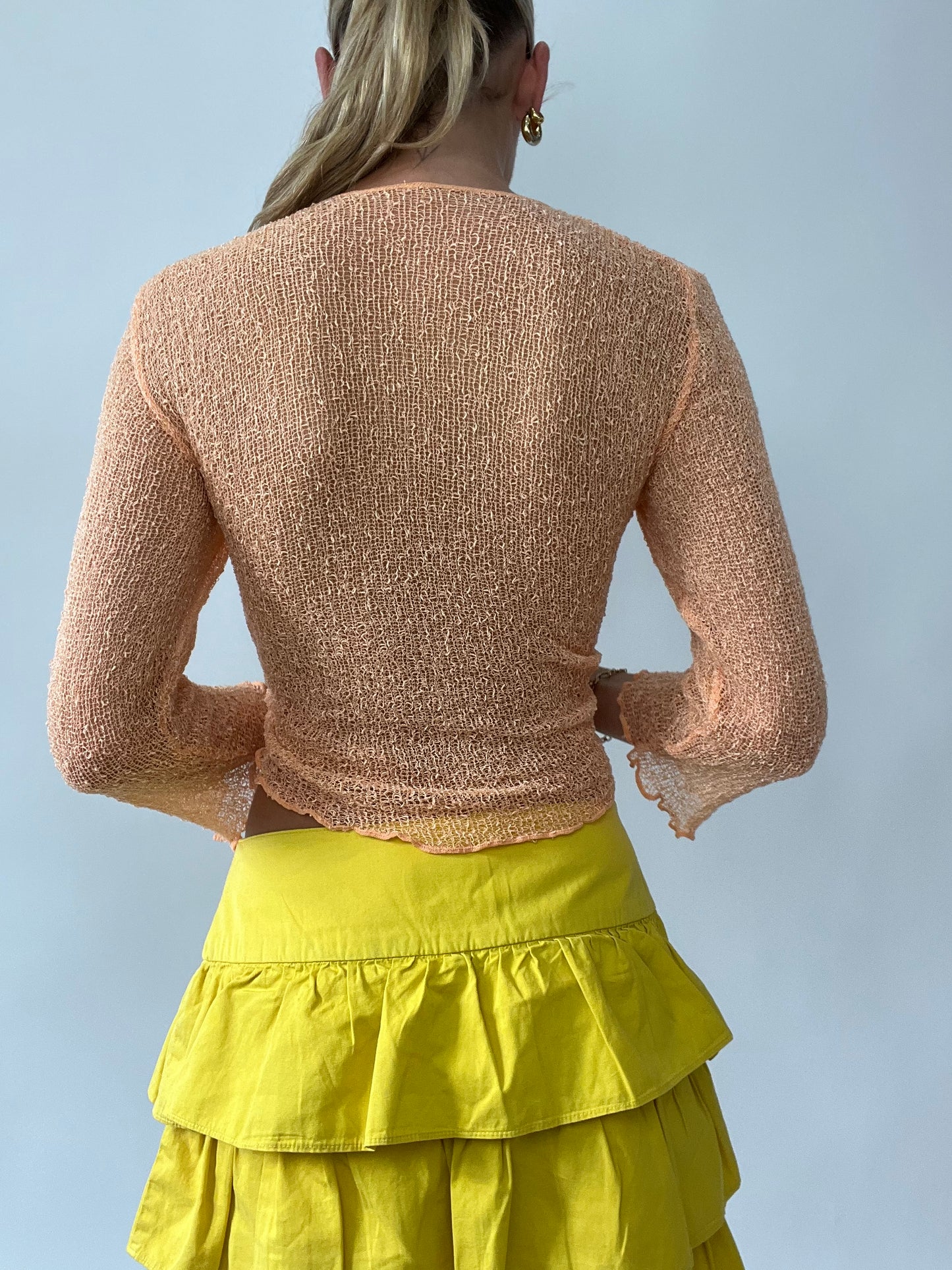 💻 FRUITY DROP | small peach sheer long sleeved wrap cardigan