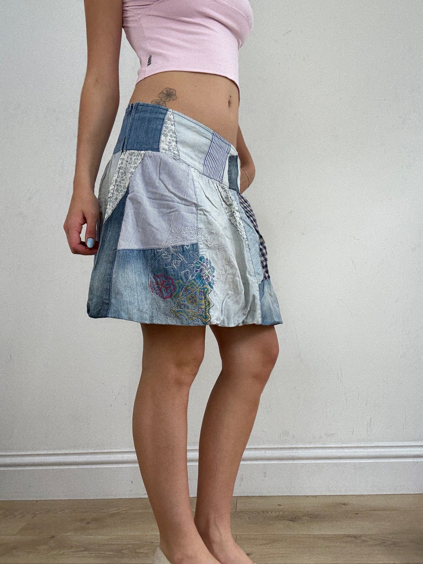 vintage edit twenty eight | extra large blue denim skirt with patchwork print