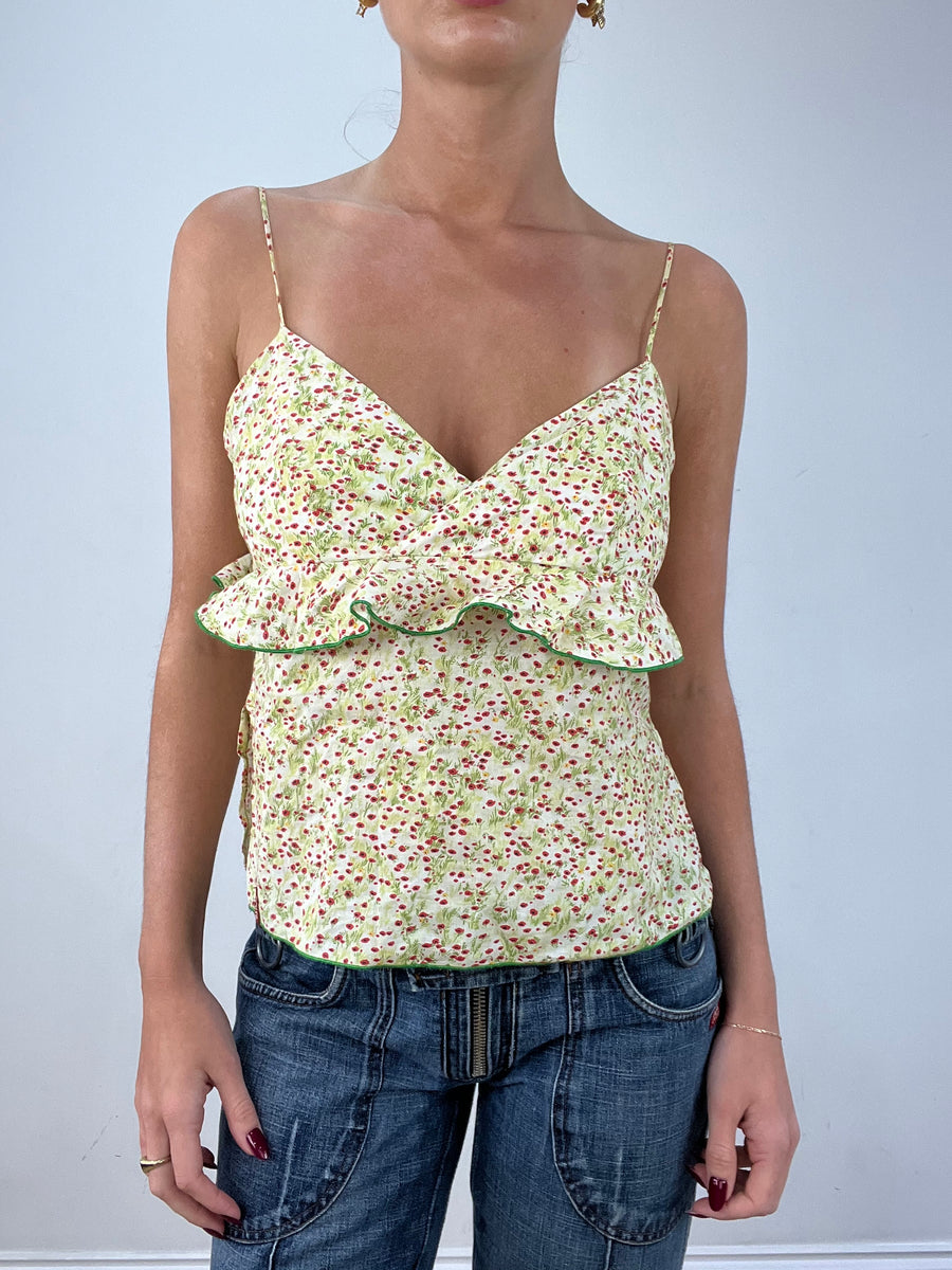 vintage edit twelve | medium green floral miss sixty linen cami