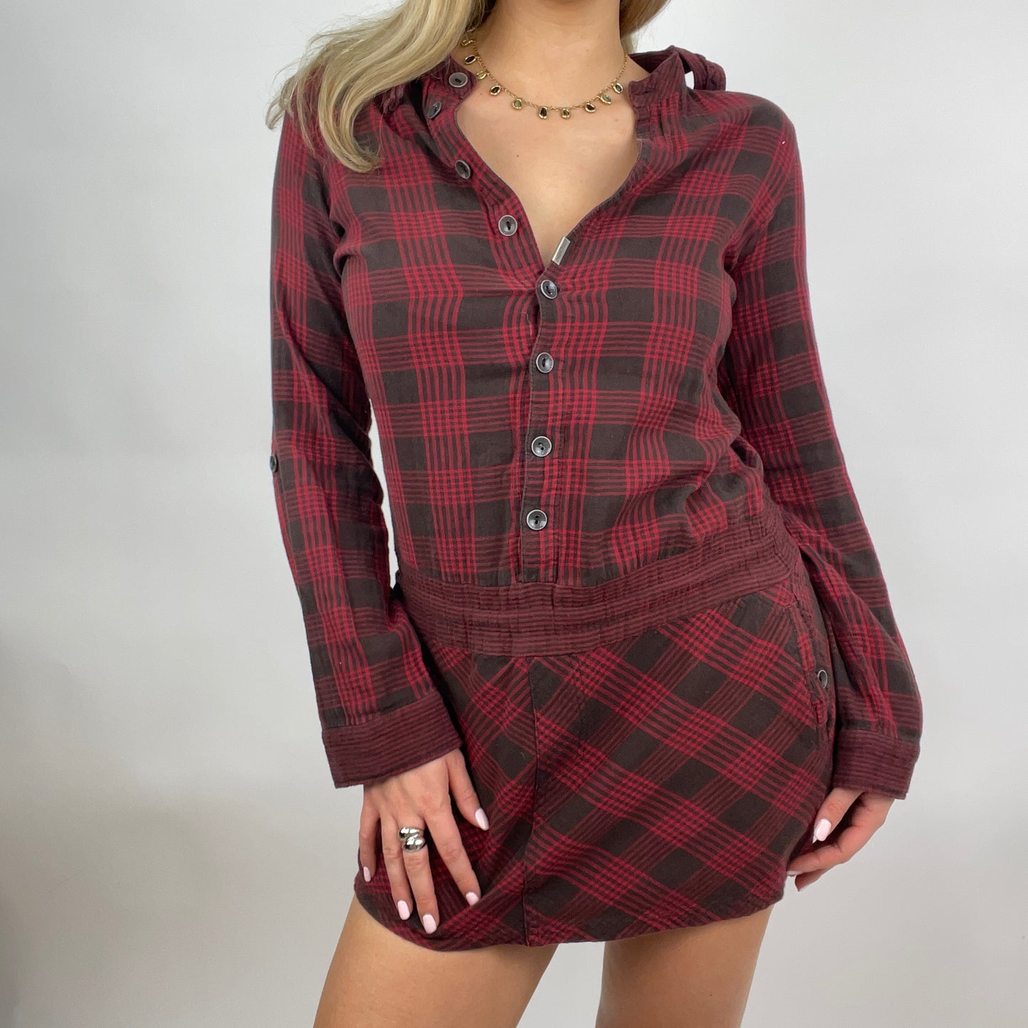 STUDIO FAVES | small red and black checked mini dress