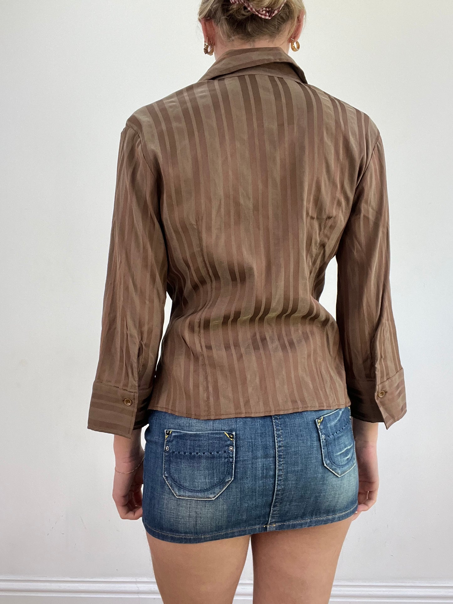 BEST PICKS | medium brown pinstripe wrap shirt