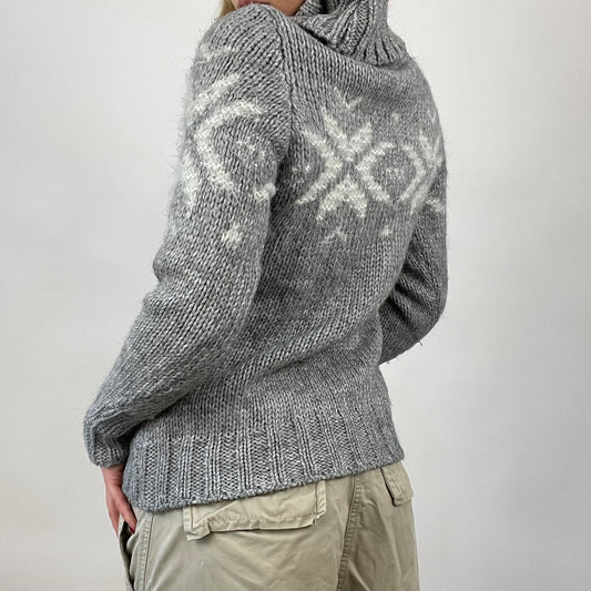 CHALET GIRL DROP | small grey patterned knit roll neck jumper