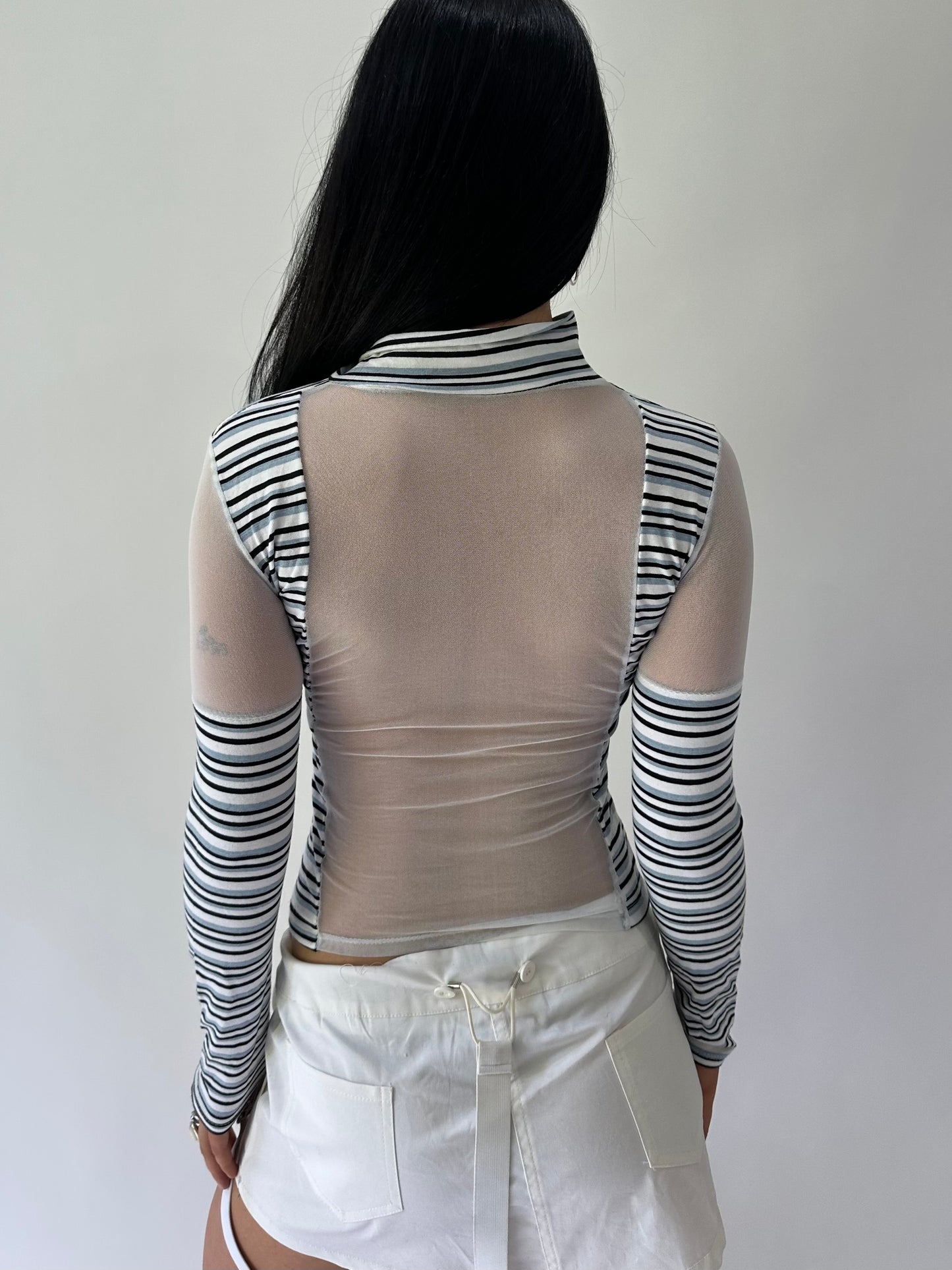sailor drop | small blue striped high neck mesh long sleeve top