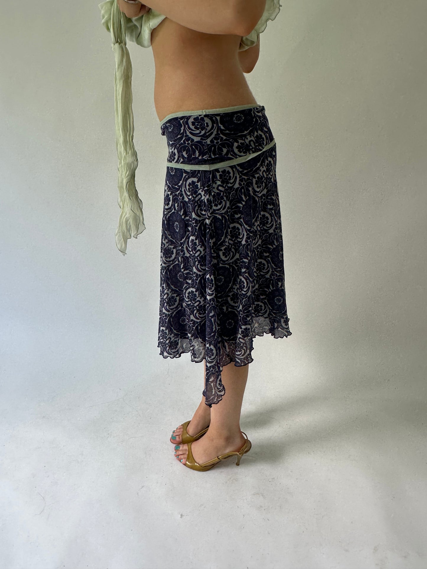 sailor drop | small/medium blue kookai mesh overlay midi skirt