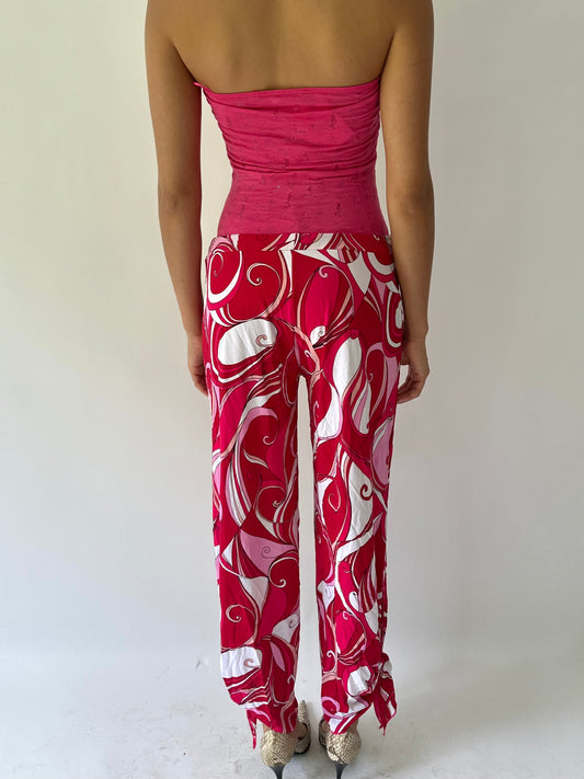 festival drop | medium pink and white swirly pattern trousers