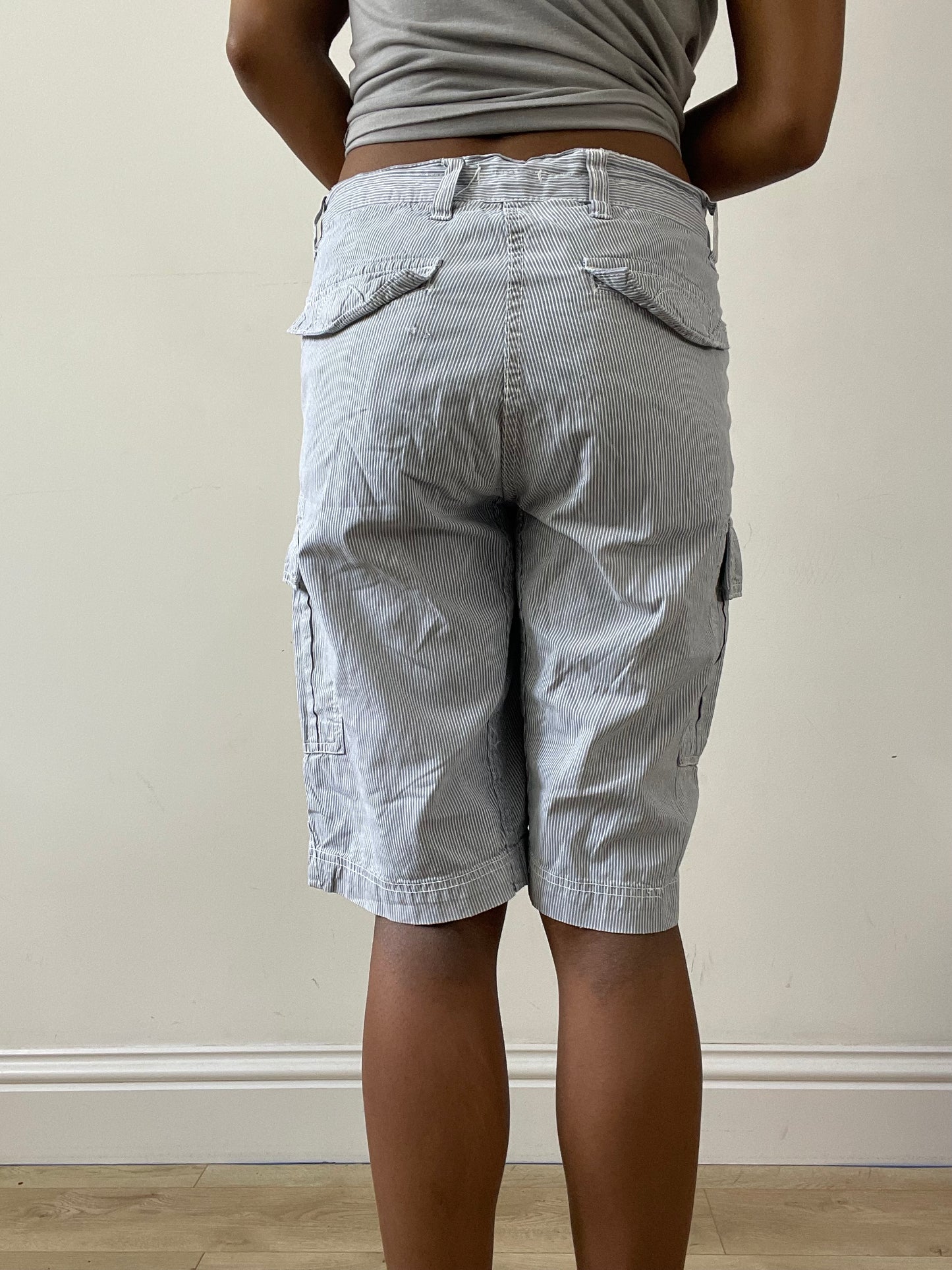 vintage edit twenty-nine | medium white and blue pinstripe shorts