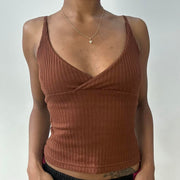 💻‼️ extra small brown ribbed vest with crossover front detail