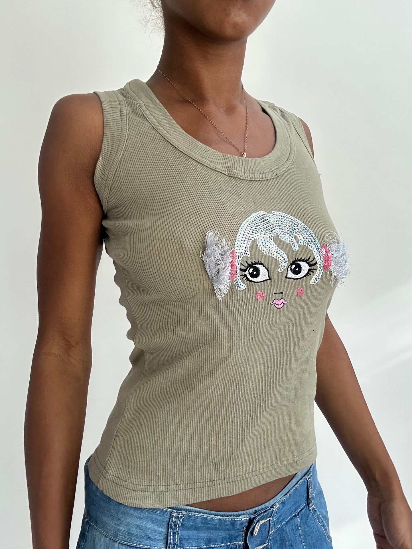 summermaxxing drop | small khaki tank top with sequin detail