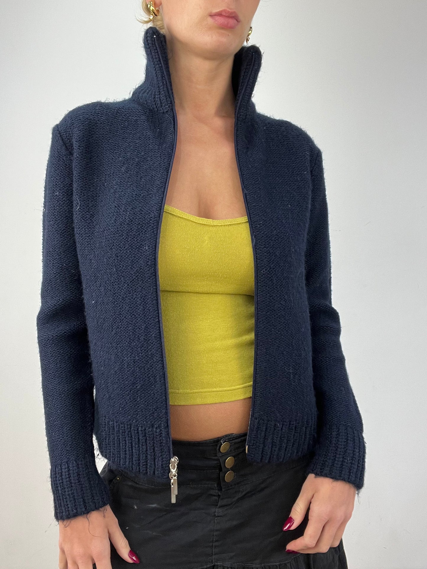 vintage edit twelve | small navy knitted dual zip jumper