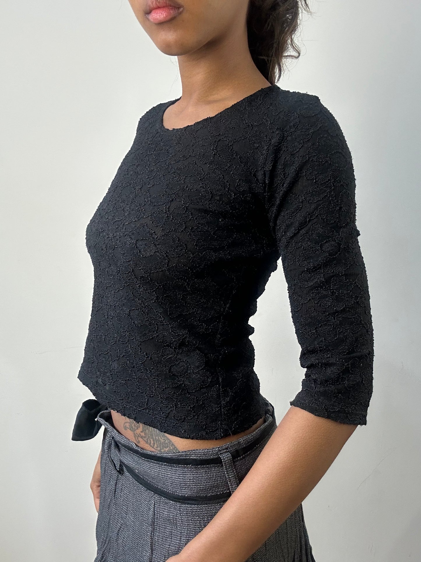 romantic grunge edit | small black 3/4 length sleeve top