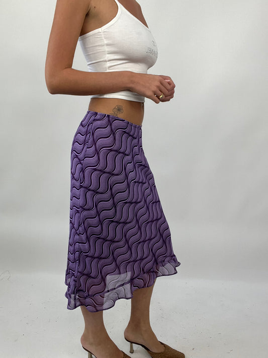 PALM BEACH DROP | small purple midi skirt with swirl pattern all over