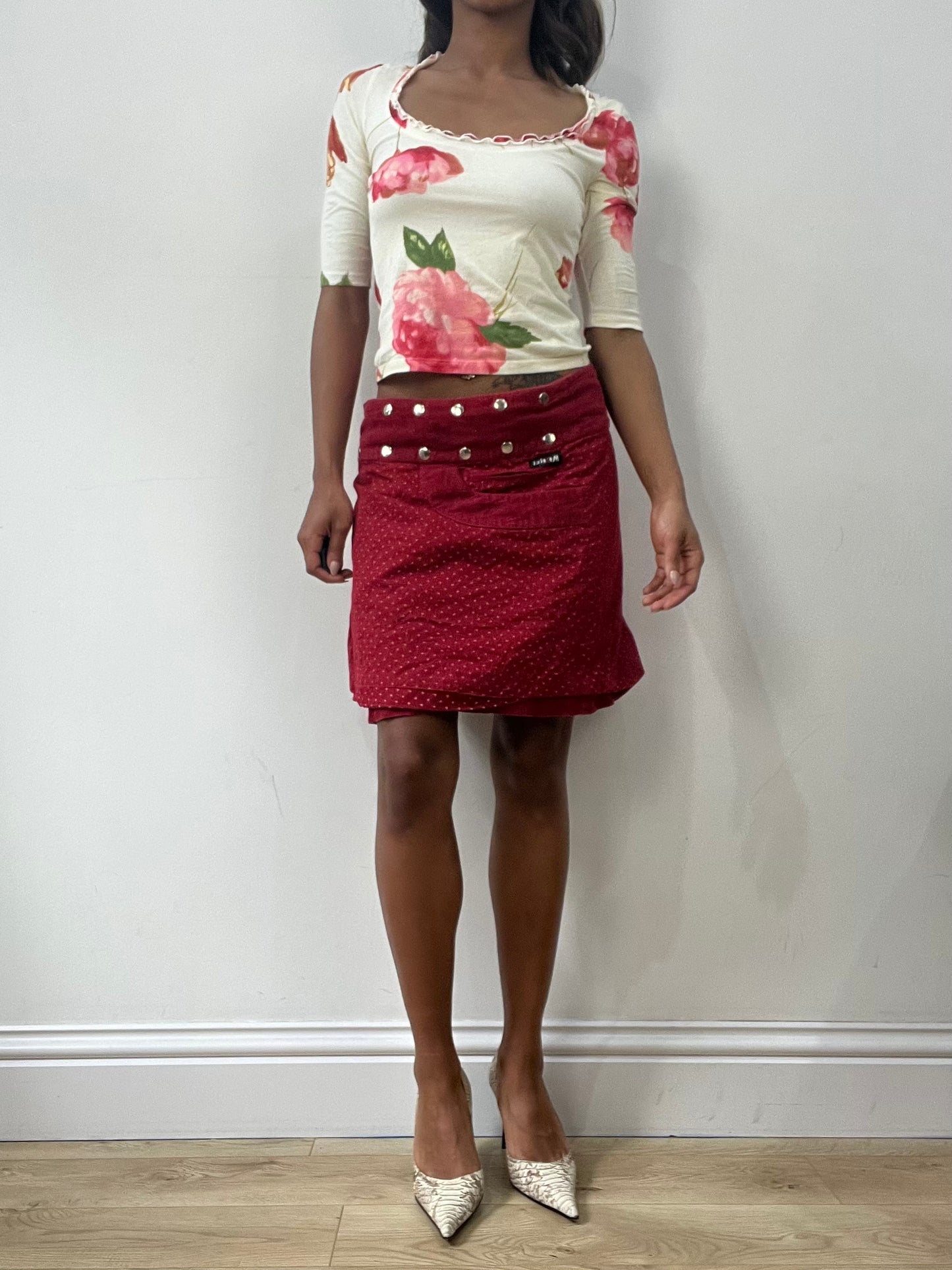easter edit | medium red button up polka dot print midi skirt