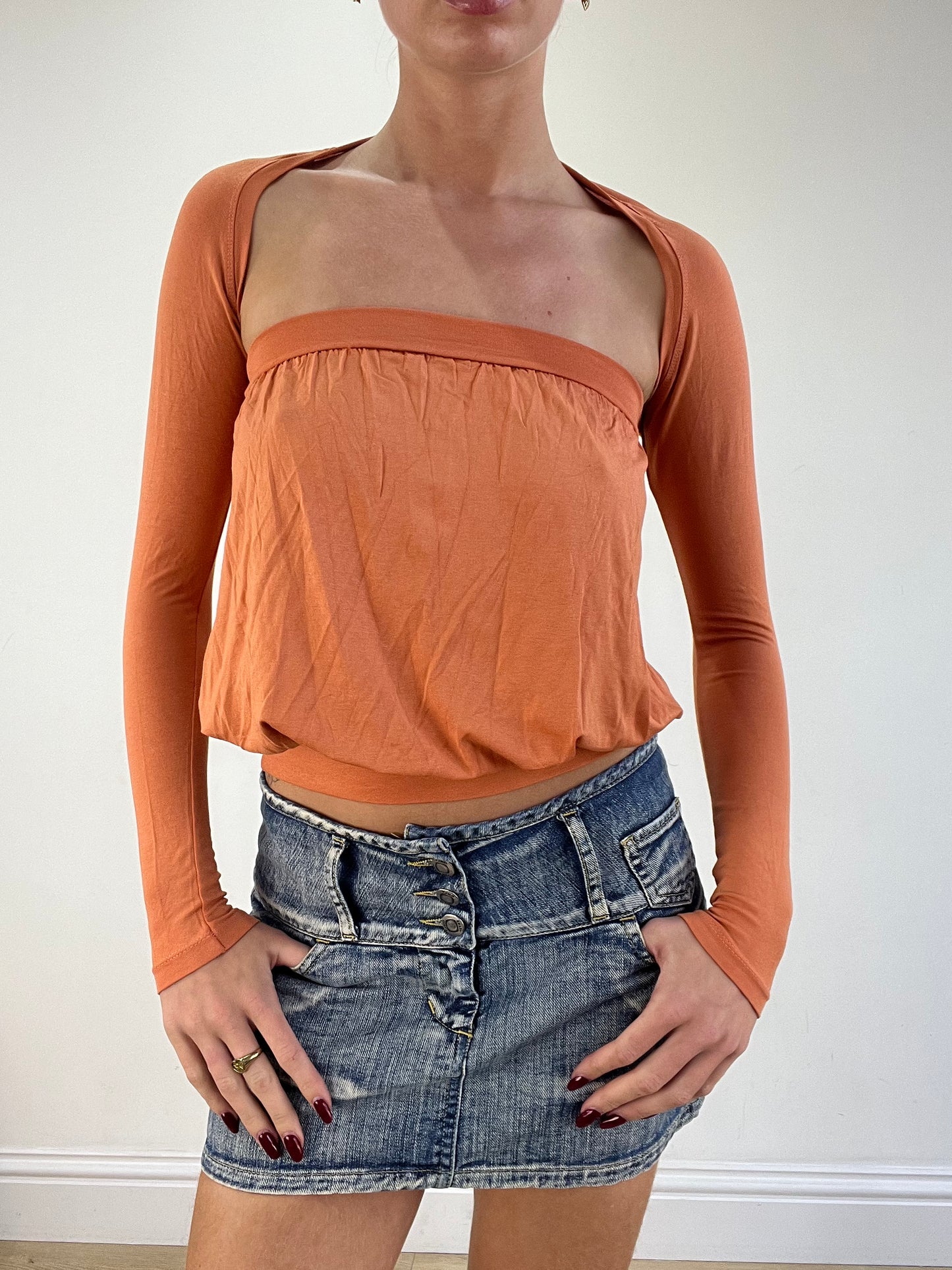 vintage edit sixteen | small orange bandeau and long sleeve bolero set