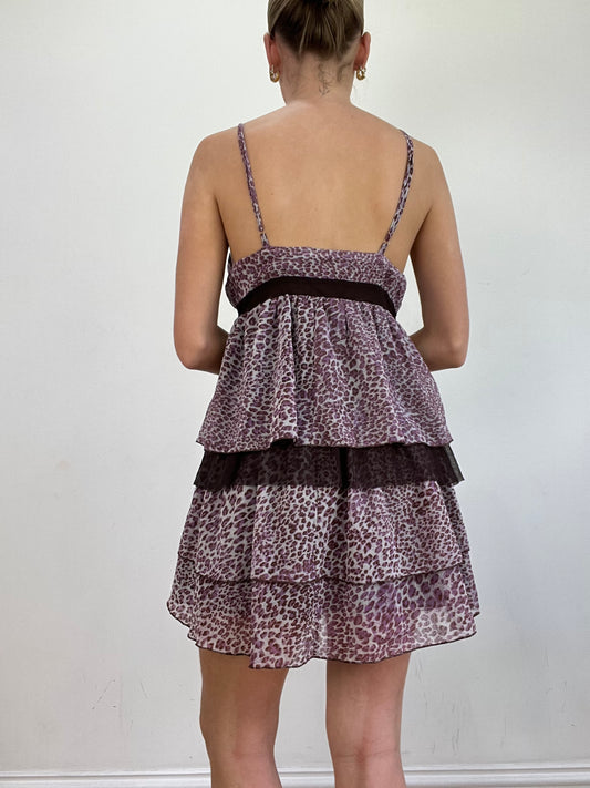 vintage edit twenty | small purple leopard print ruffle dress