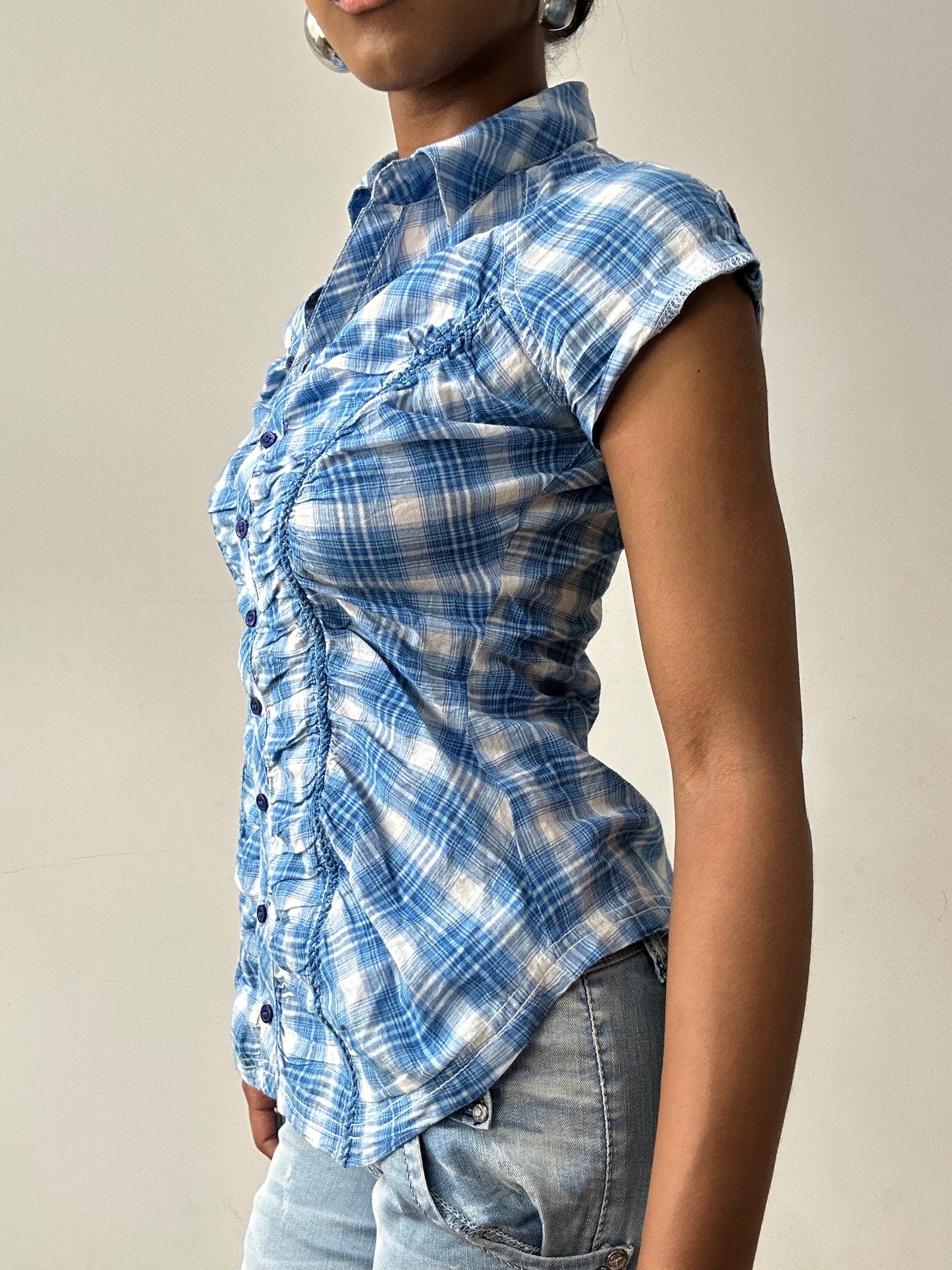 midsummer edit | small blue orsay gingham blouse