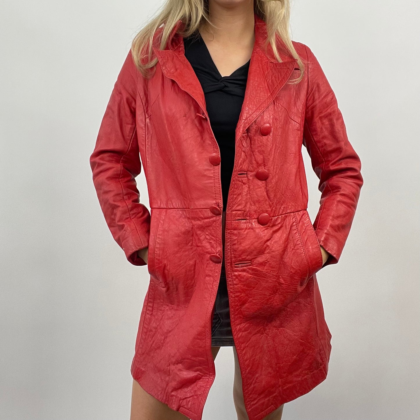 💚💻 GALENTINES DAY DROP | small red faux leather trench coat