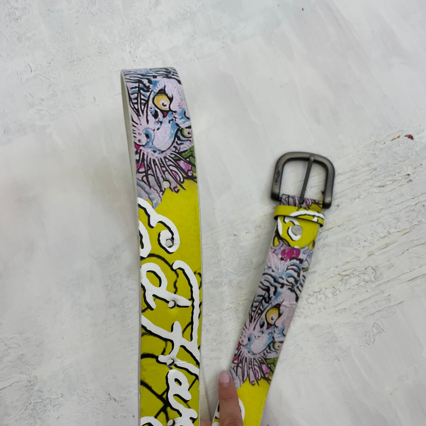 POSH AND BECKS DROP | yellow graphic ed hardy belt