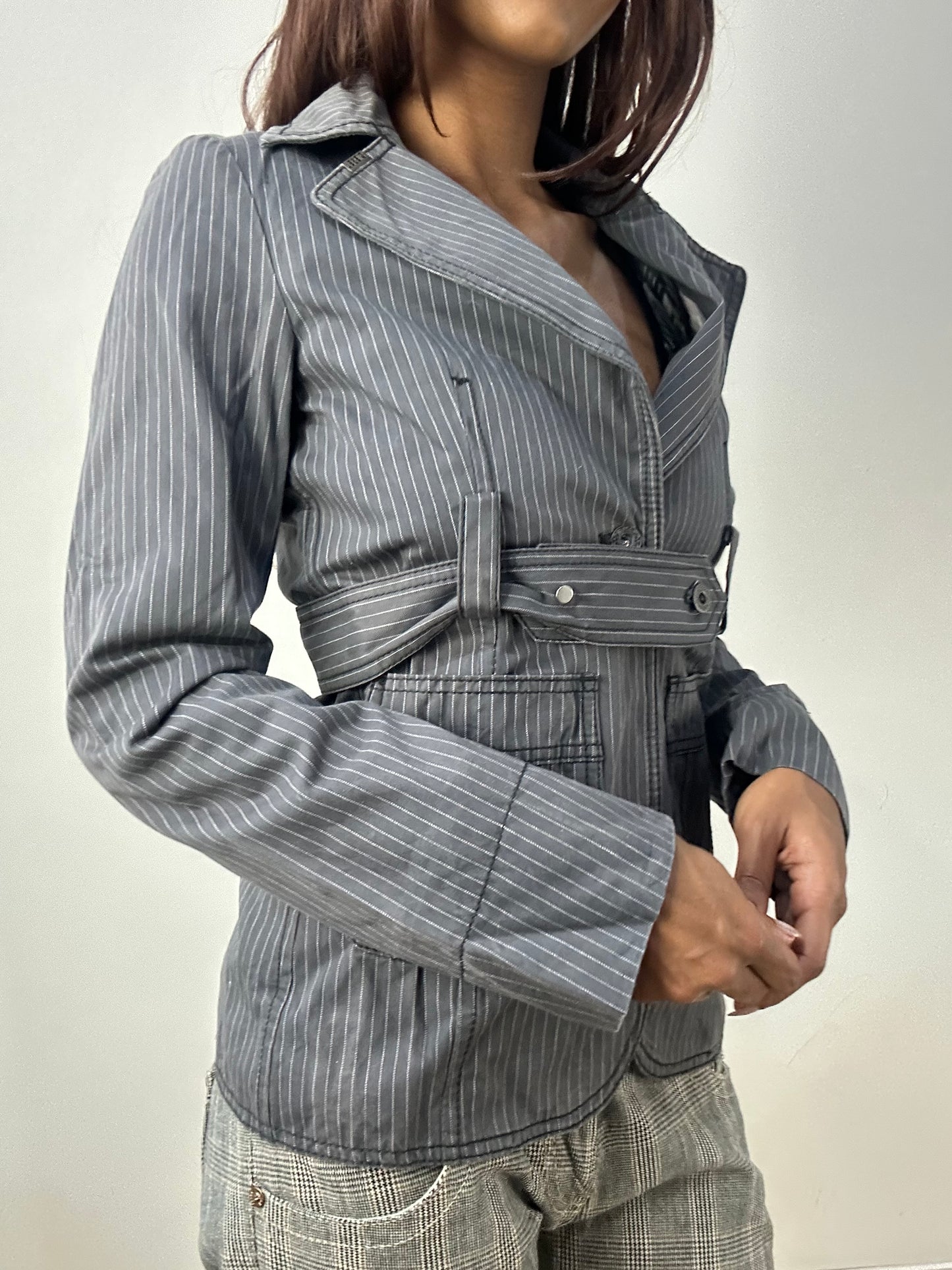 vintage edit thirty-three | small grey diesel pinstripe blazer jacket