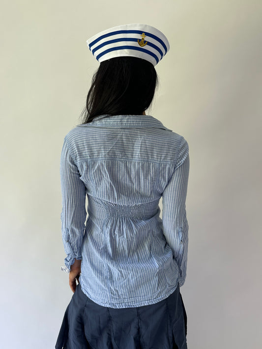 sailor drop | extra small blue pinstripe button up top