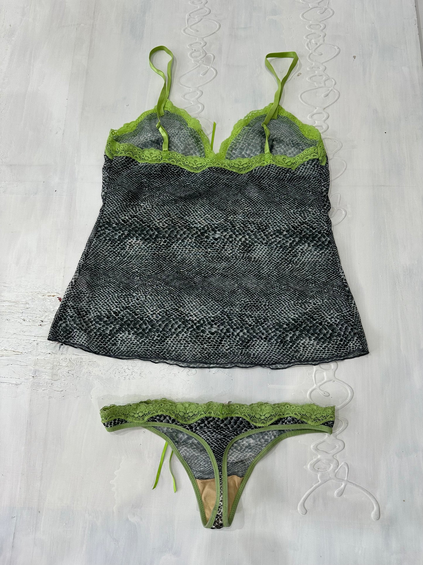 vintage edit: valentine’s day | small grey mesh snake print cami set