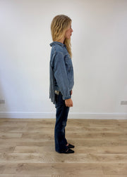 medium denim fringe jacket