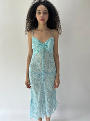 🪡festival drop | taille: S/M · couleur: bleu · article: robe · détails: transparent + fleuri + longueur midi