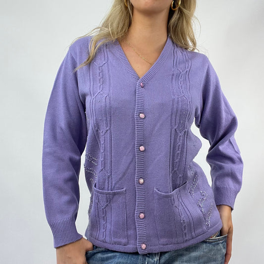 💻 COASTAL GRANDMA DROP | S/M purple knitted button up cardigan