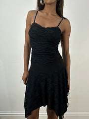 vintage edit: indie sleaze | extra small black asymmetric midi dress