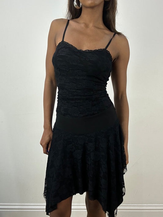 vintage edit: indie sleaze | extra small black asymmetric midi dress