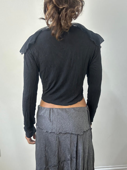 romantic grunge edit | small black ruffle long sleeve top