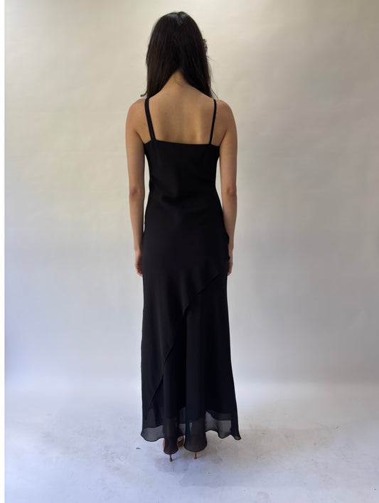 devil wears prada | small black mesh overlay flowy maxi dress