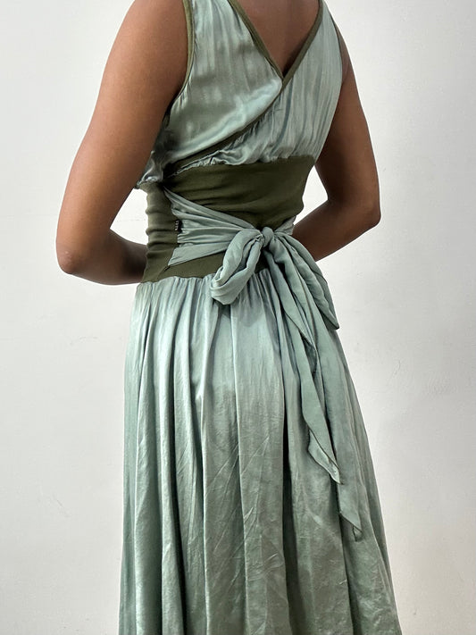 midsummer edit | small sage green asymmetric midi dress
