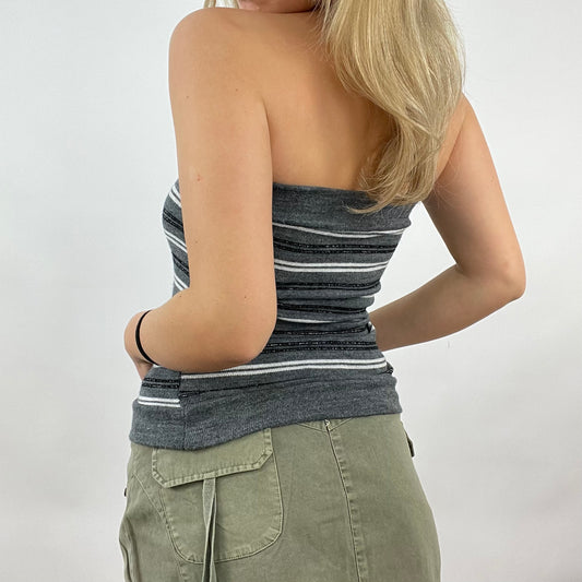 💻💚BEST PICKS | small grey knit striped strapless top with bow detail