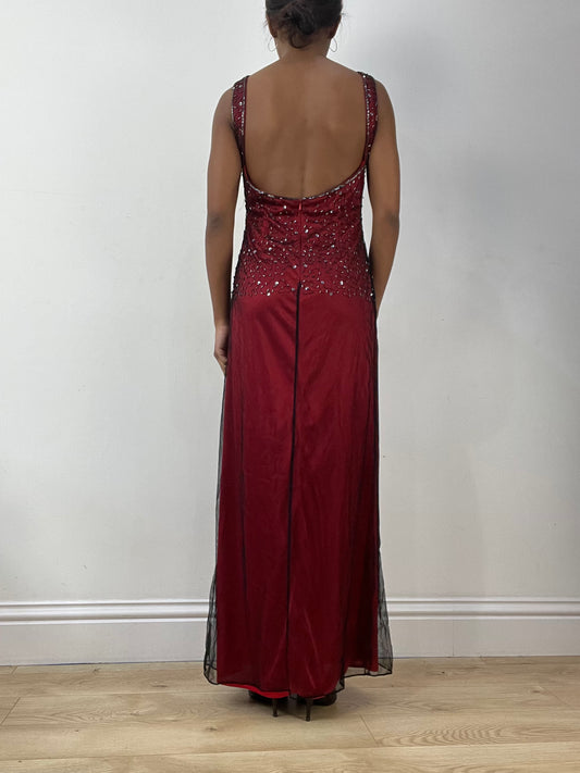 BEST PICKS | medium red maxi dress with sequin mesh overlay