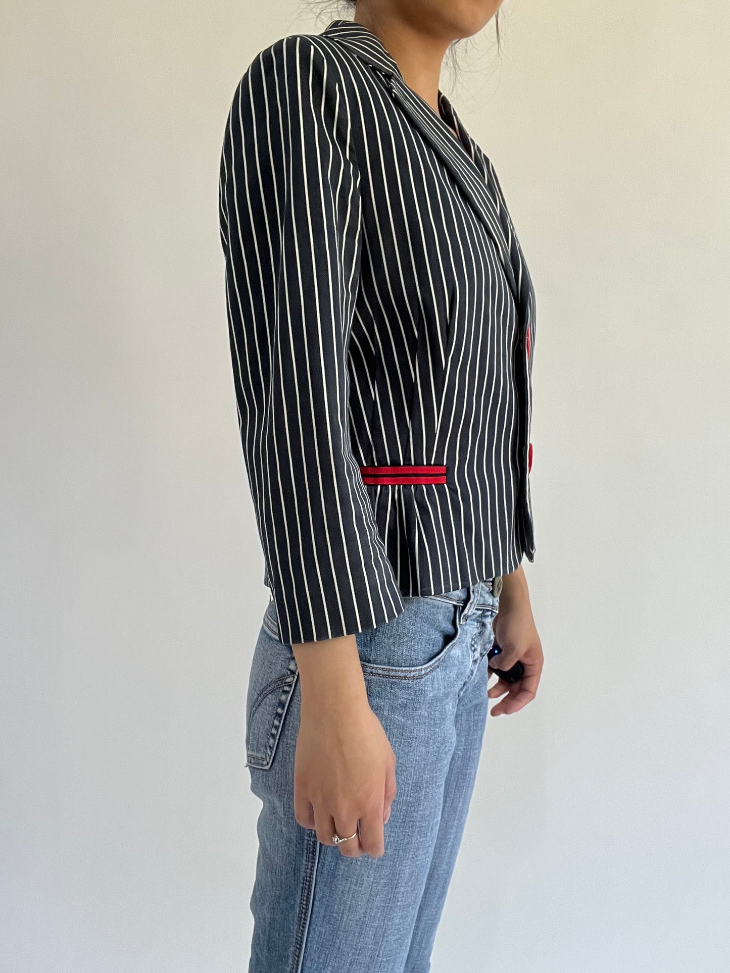 autumn picks |small navy suit style jacket with pinstripe print