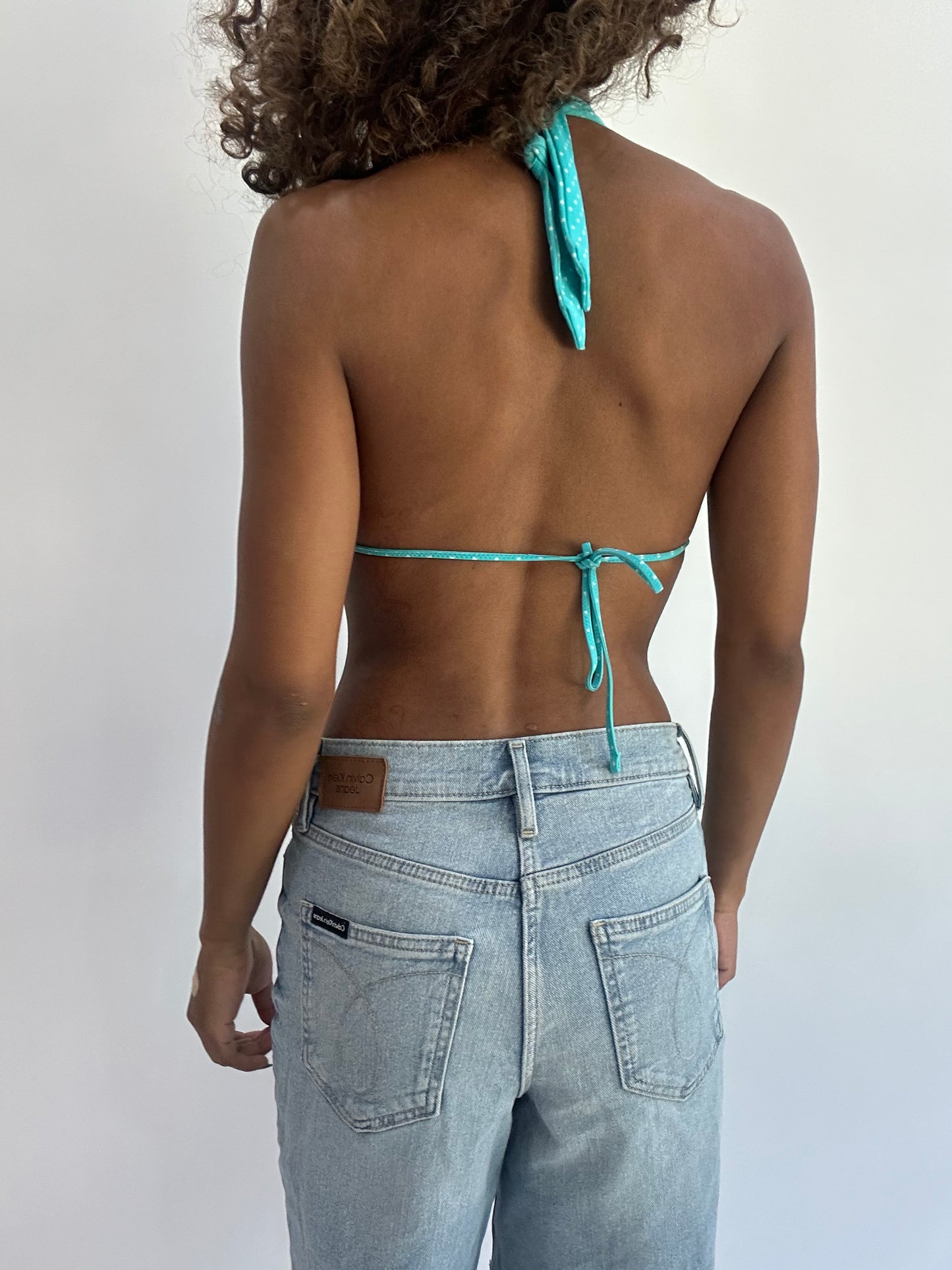 beach drop | small blue polka dot ruffle bikini top