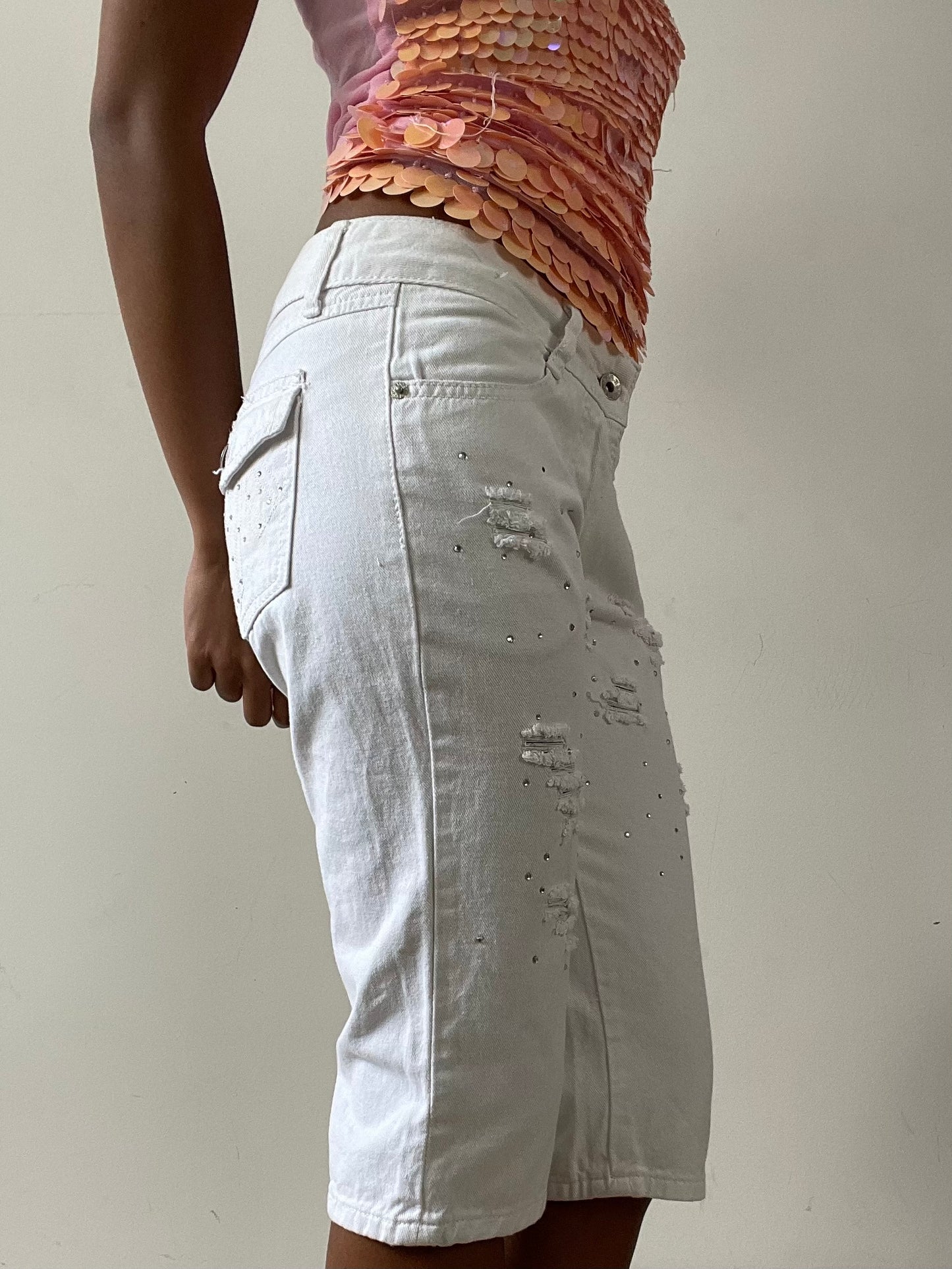 vintage edit twenty-nine | small white cropped jeans with rhinestone detail