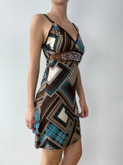 vintage edit thirty | brown and blue dress with abstract print