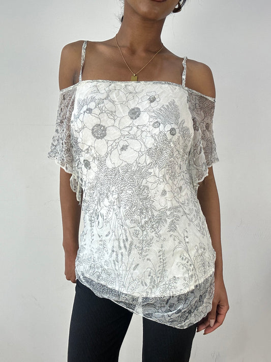 💻‼️ white off the shoulder top with floral mesh overlay