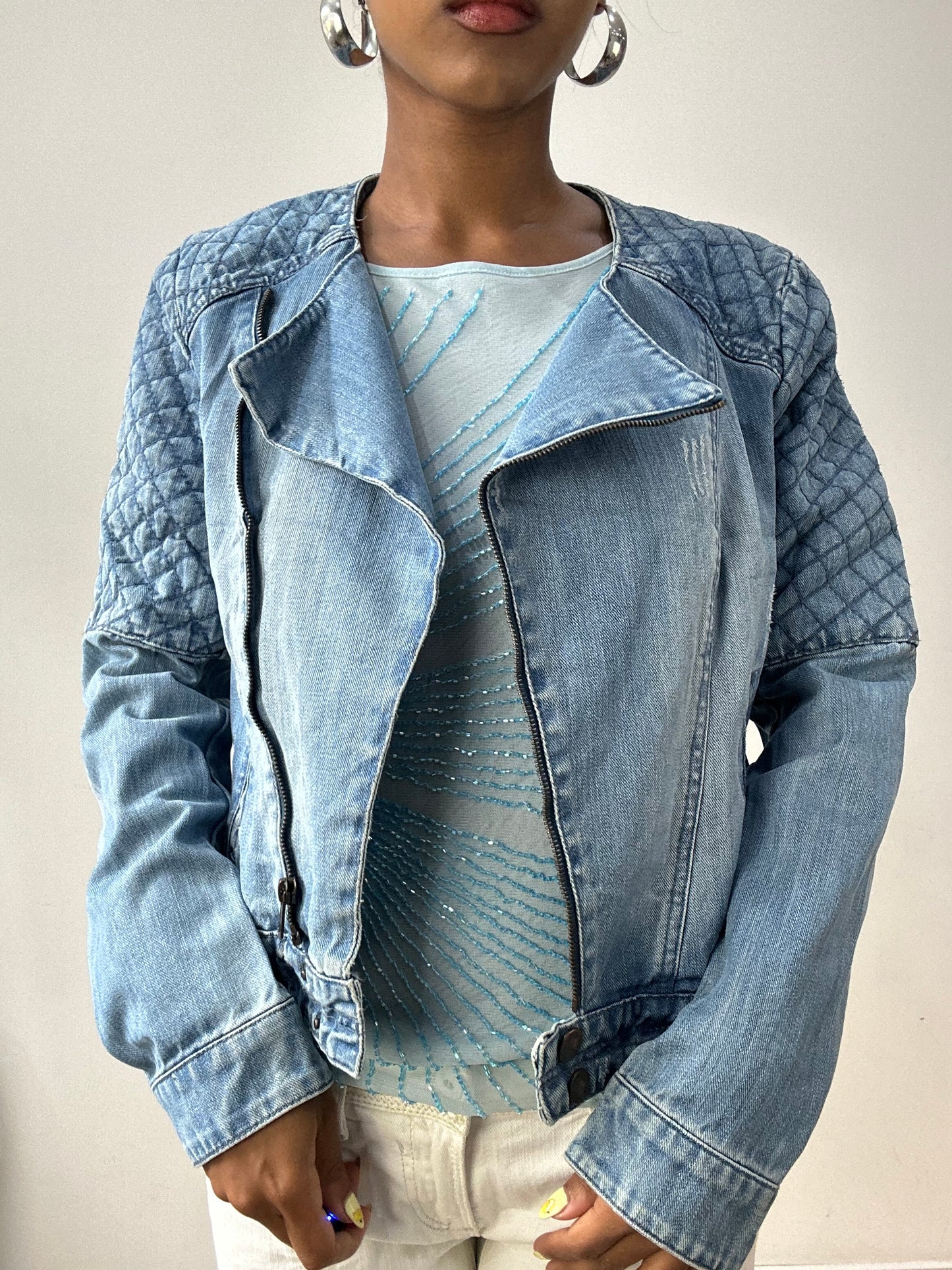 vintage edit thirty-two | small blue pinkie denim jacket with diamond stitch detailing