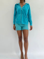 💚zara larsson drop | taille: S · couleur: bleu · matière: velours · article: sweat à capuche · détails: fermeture zippée