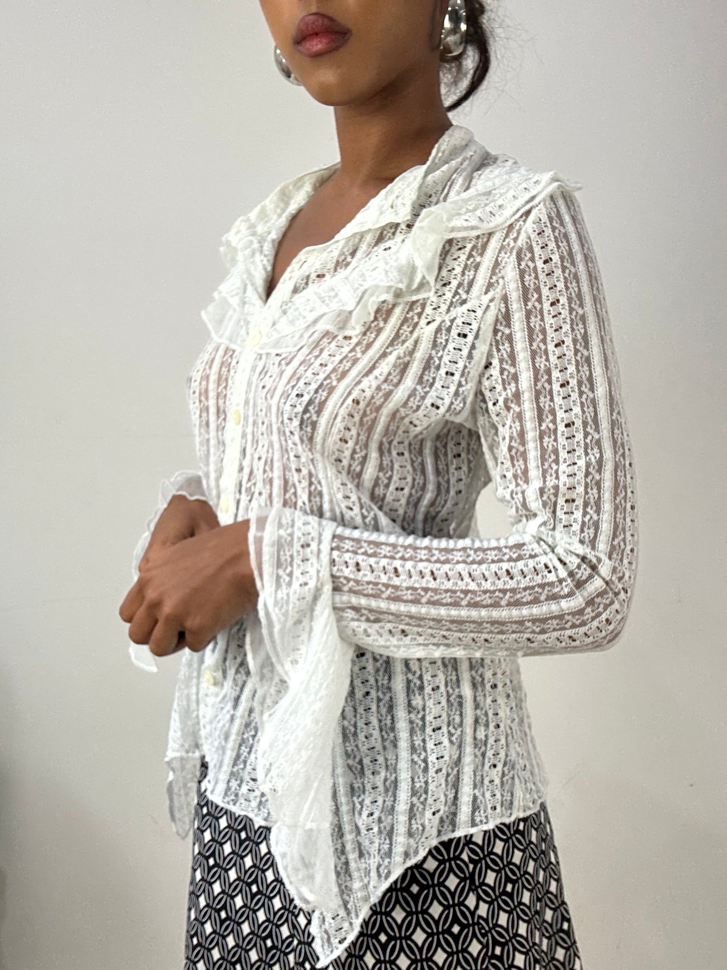 vintage edit: halloween | small white sheer button up long sleeve top