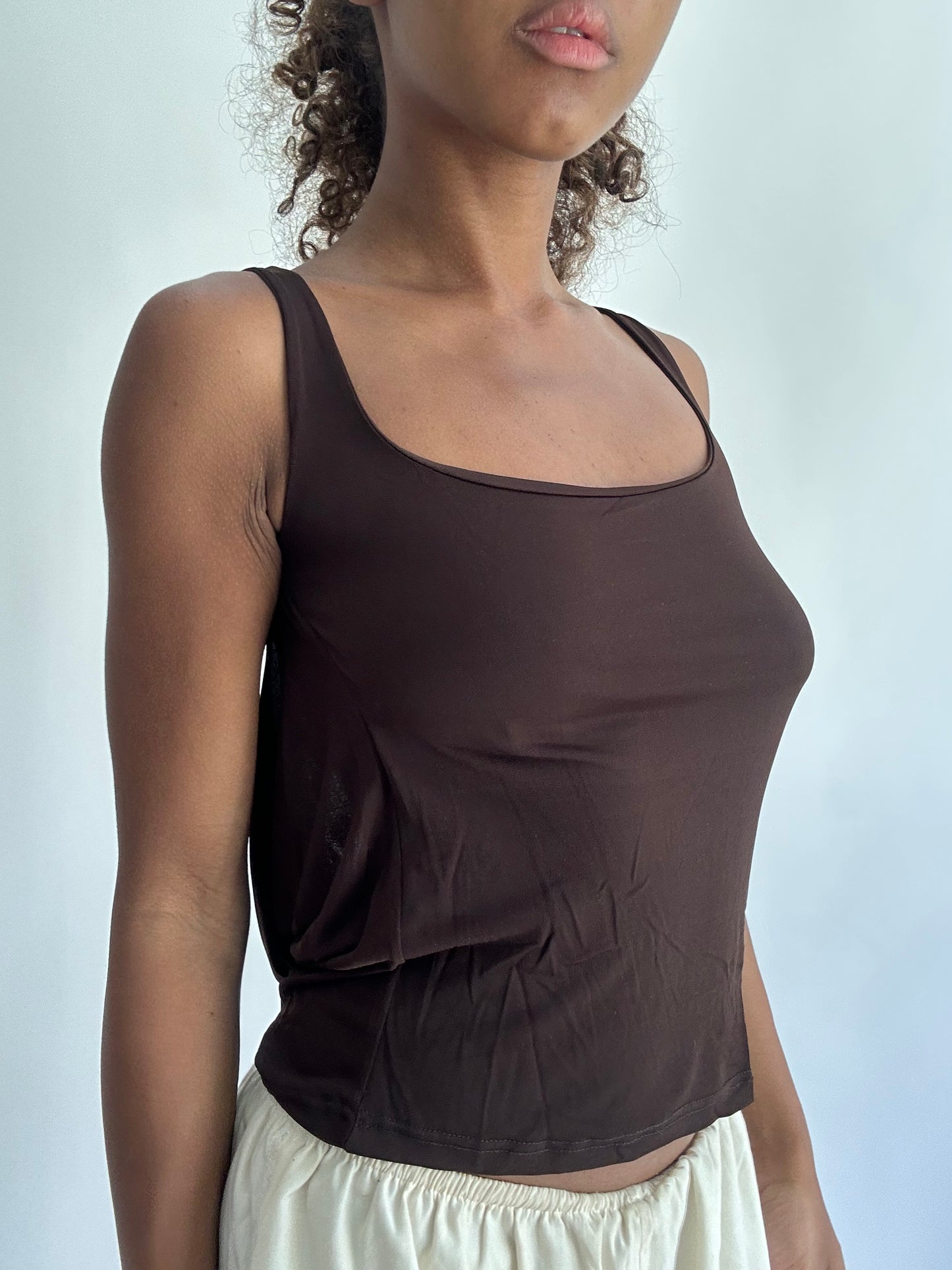 ‼️ | small brown open back tank top
