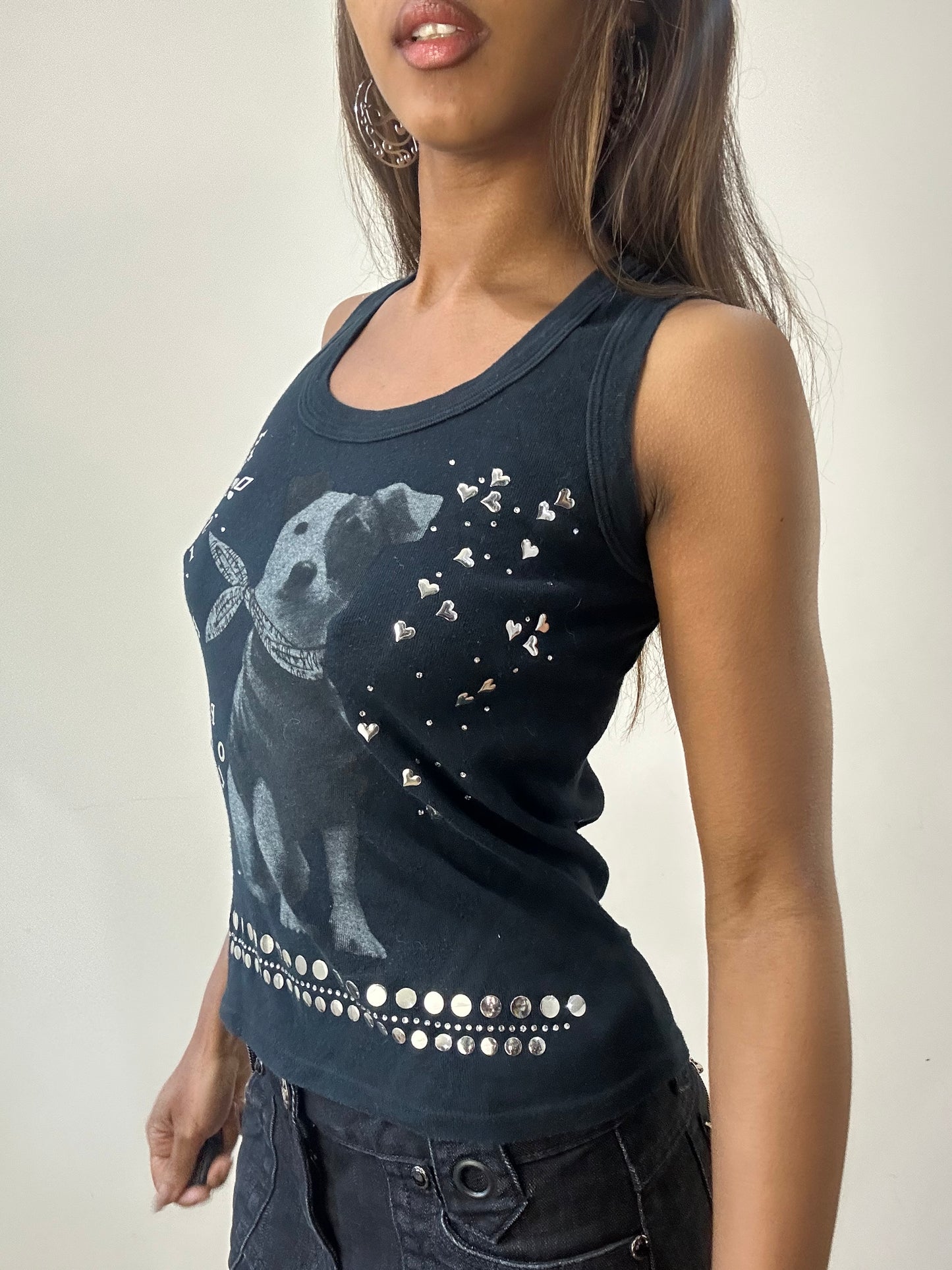 2016 edit | small black tank top with graphic dog print