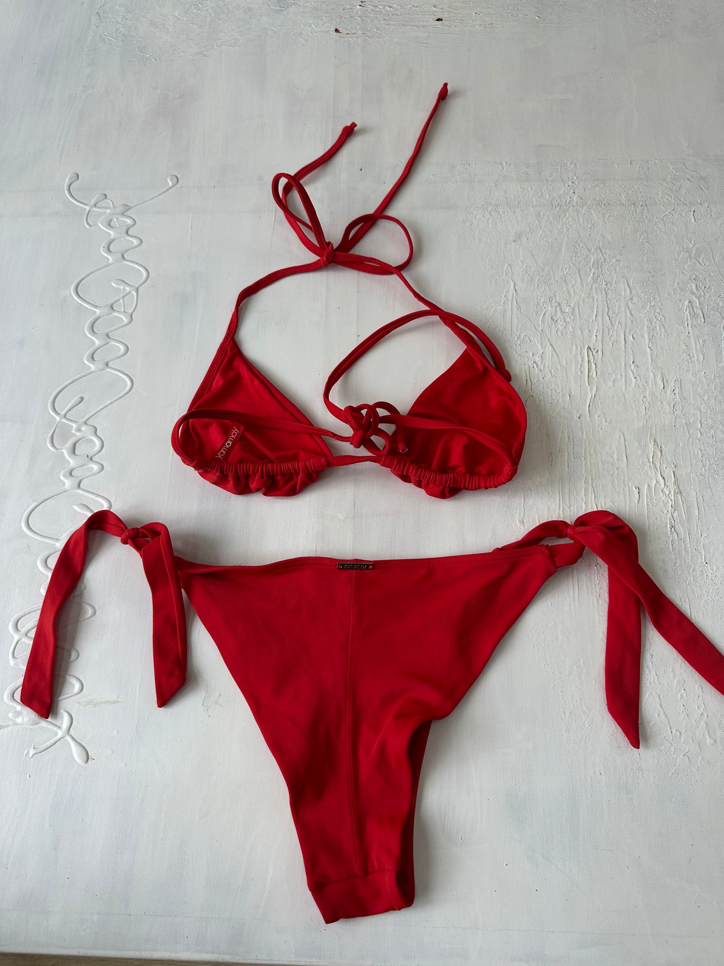 vintage edit twenty-nine | small red bikini set with tie side bottoms