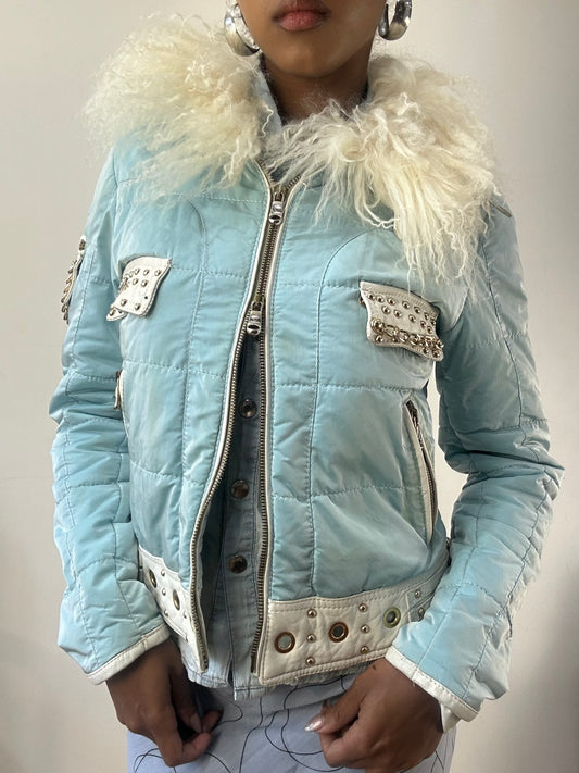 AUTUMN EDIT | small blue dual zip jacket with faux fur trim